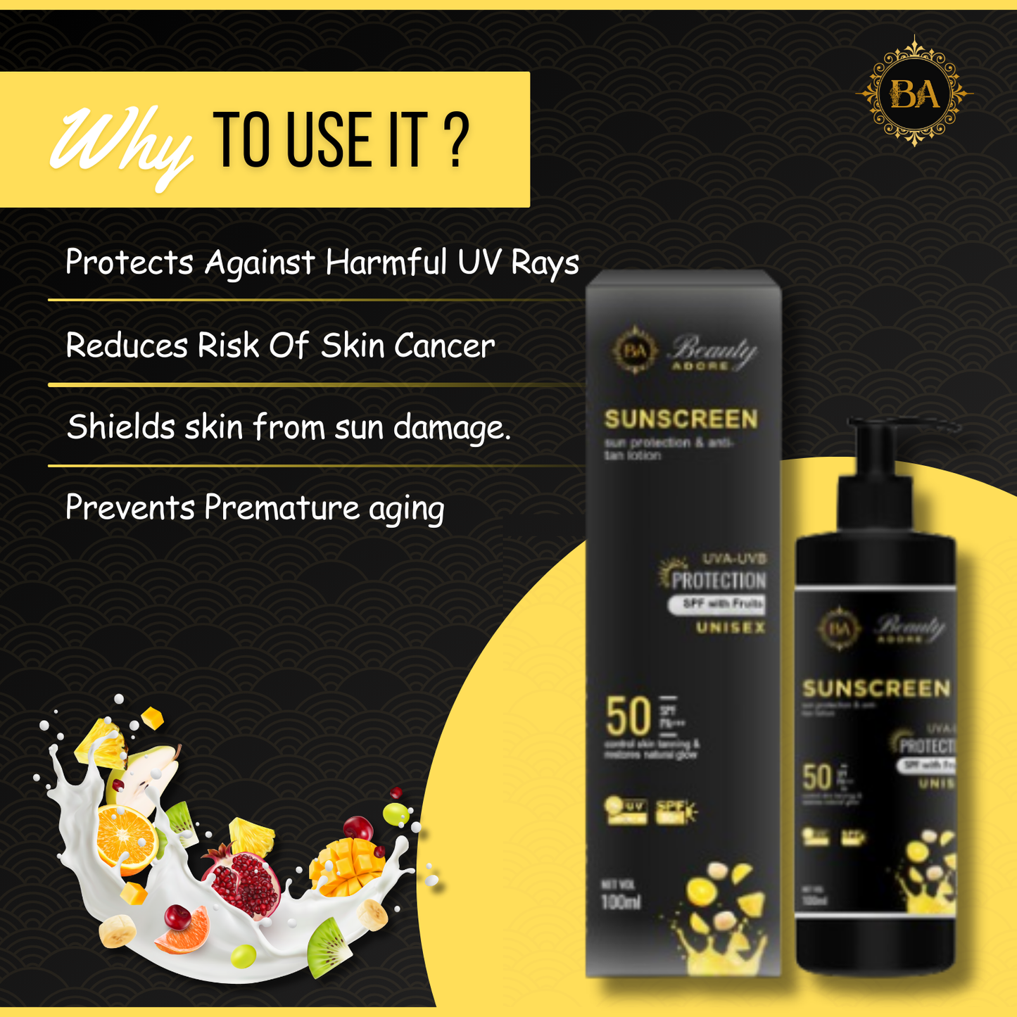 Beauty Adore Sun Screen With SPF and Fruits