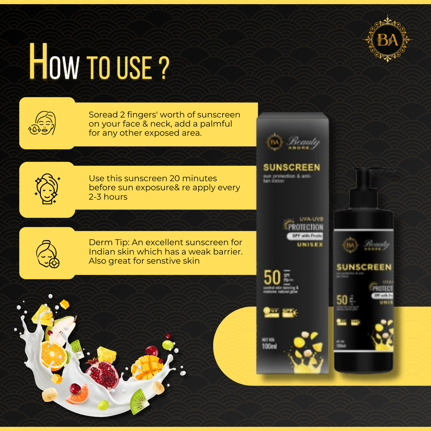 Beauty Adore Sun Screen With SPF and Fruits